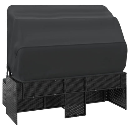 Elegant Poly Rattan Garden Sofa: 3-Seater with Roof and Footstool-Black \Grey
