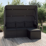 Elegant Poly Rattan Garden Sofa: 3-Seater with Roof and Footstool-Black \Grey