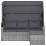 Elegant Poly Rattan Garden Sofa: 3-Seater with Roof and Footstool-Black \Grey