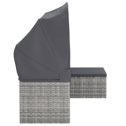 Elegant Poly Rattan Garden Sofa: 3-Seater with Roof and Footstool-Black \Grey