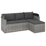 Elegant Poly Rattan Garden Sofa: 3-Seater with Roof and Footstool-Black \Grey