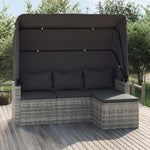 Elegant Poly Rattan Garden Sofa: 3-Seater with Roof and Footstool-Black \Grey