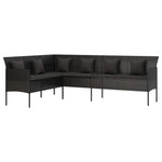 Outdoor Comfort: Poly Rattan L-Shaped Garden Sofa with Cushions-Black\Grey