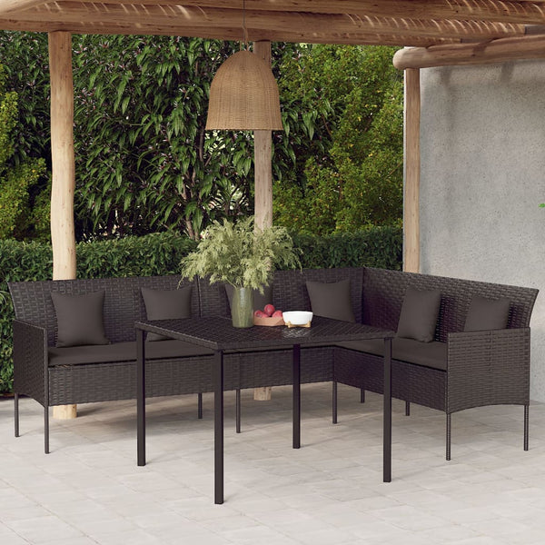  Outdoor Comfort: Poly Rattan L-Shaped Garden Sofa with Cushions-Black\Grey