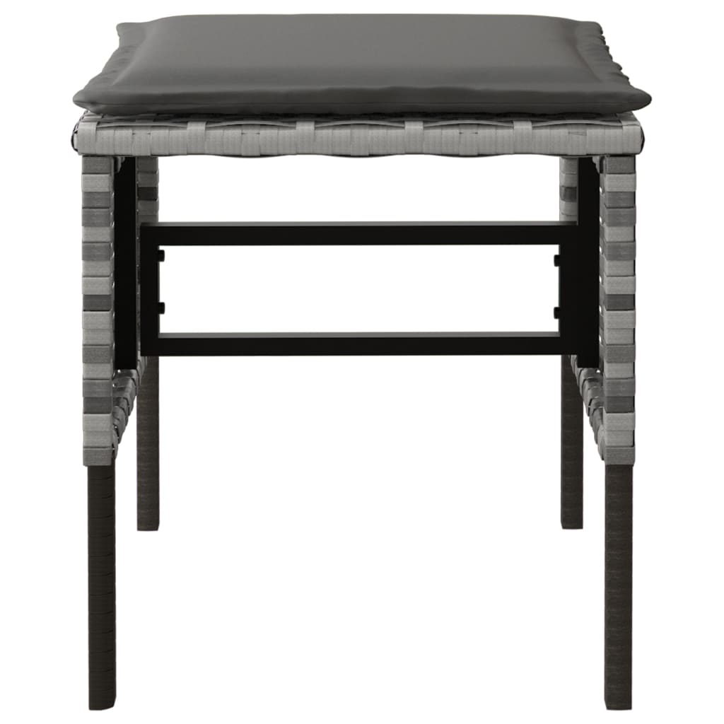 Cosy Oasis: 4-Piece Poly Rattan Garden Footstool Set with Cushions-Black\Grey