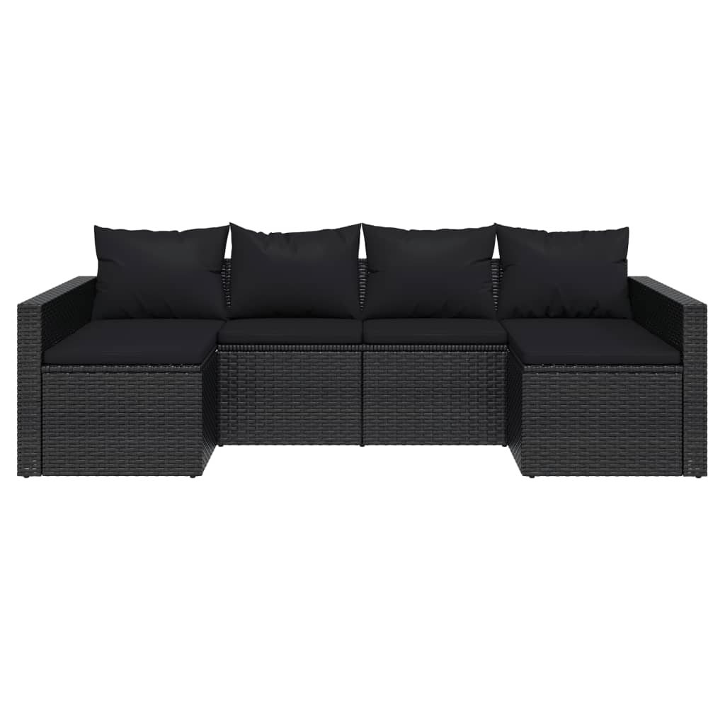 2-Piece Black Poly Rattan Garden Lounge Set with Cushions
