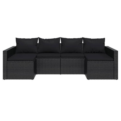 2-Piece Black Poly Rattan Garden Lounge Set with Cushions