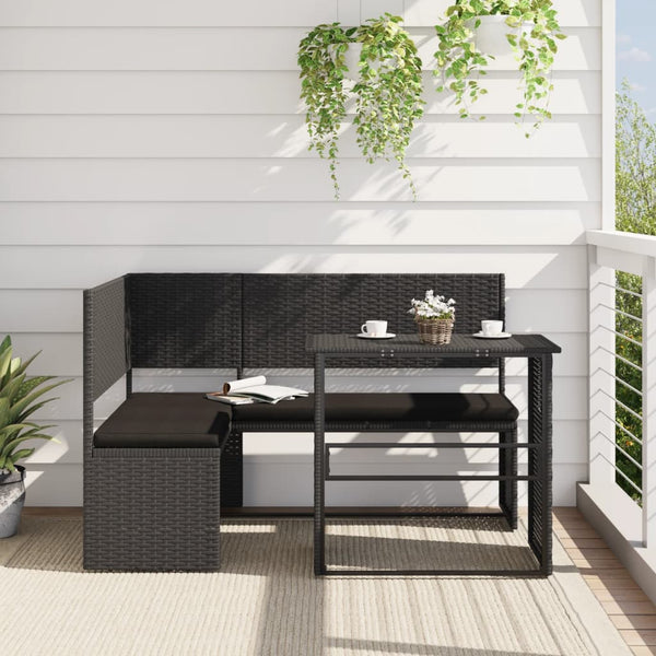  Garden Sofa with Table and Cushions L-Shaped Black Poly Rattan