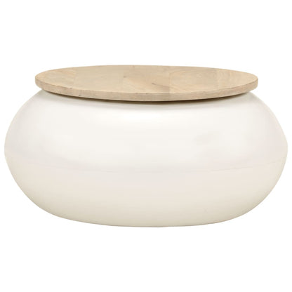 Whimsical Snowfall: White Mango Wood Coffee Table in Solid Splendor