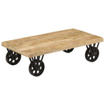 Nomadic Charm: Mango Wood Coffee Table with Rolling Wheels