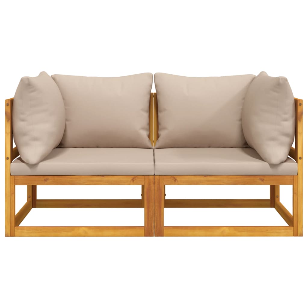 Acacia Wood Sectional Corner Sofas with Taupe Cushions (2 pcs)