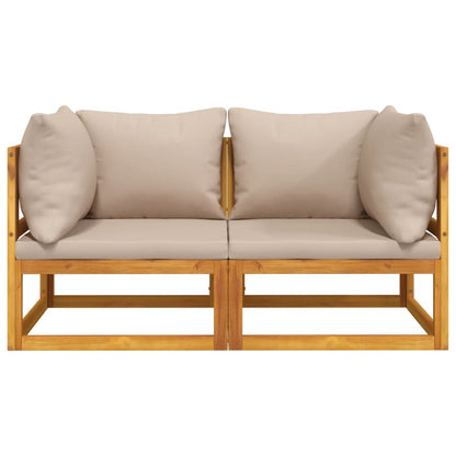 Acacia Wood Sectional Corner Sofas with Taupe Cushions (2 pcs)