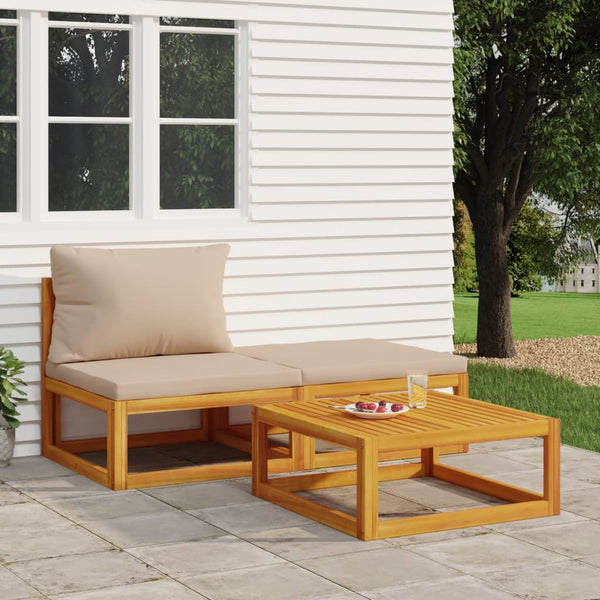  Elegant Acacia Wood 3-Piece Garden Lounge Set with Cushions