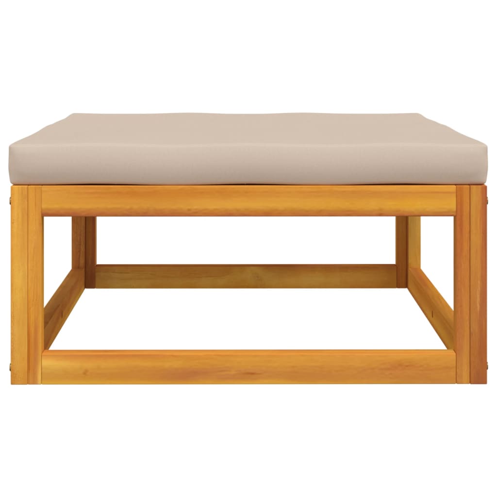 Acacia Wood Garden Footrest with Taupe Cushion