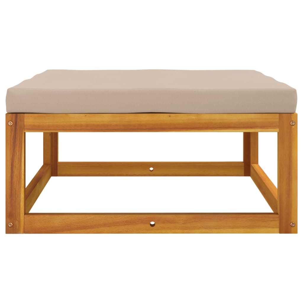 Acacia Wood Garden Footrest with Taupe Cushion