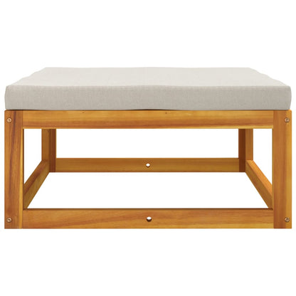 Acacia Wood Garden Footrest with Light Grey Cushion