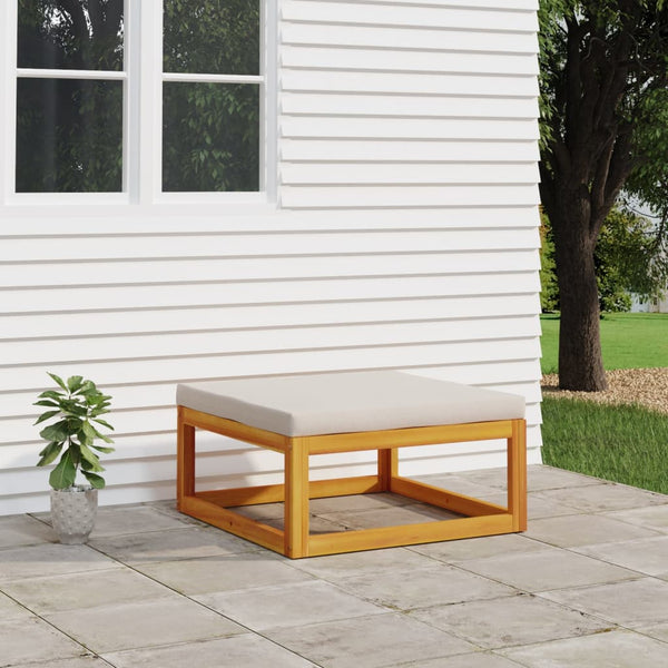  Acacia Wood Garden Footrest with Light Grey Cushion