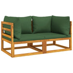 Acacia Wood Dual Sectional Corner Sofas with Green Cushions