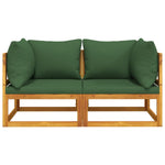 Acacia Wood Dual Sectional Corner Sofas with Green Cushions