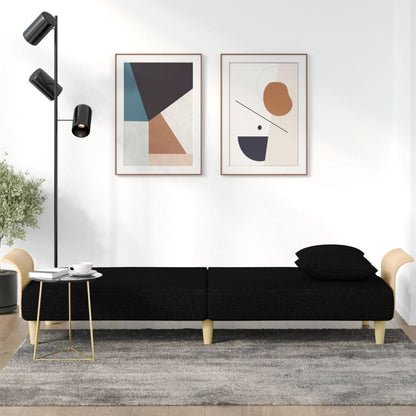 Opulent Onyx Comfort: Black Fabric Sofa Bed with Inviting Armrests