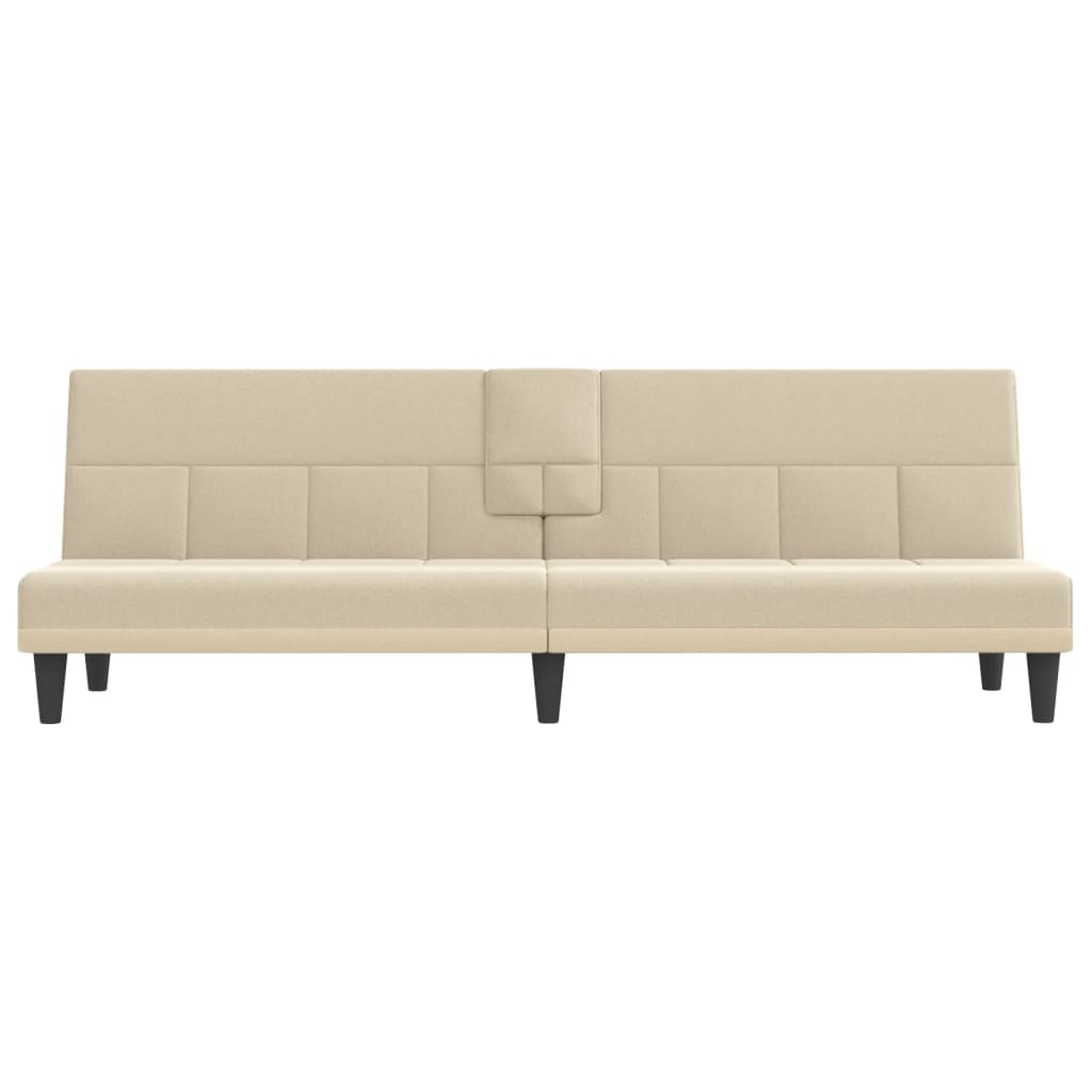 Creamy Serenity Haven: Sofa Bed with Cup Holders in Delightful Fabric