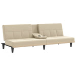 Creamy Serenity Haven: Sofa Bed with Cup Holders in Delightful Fabric