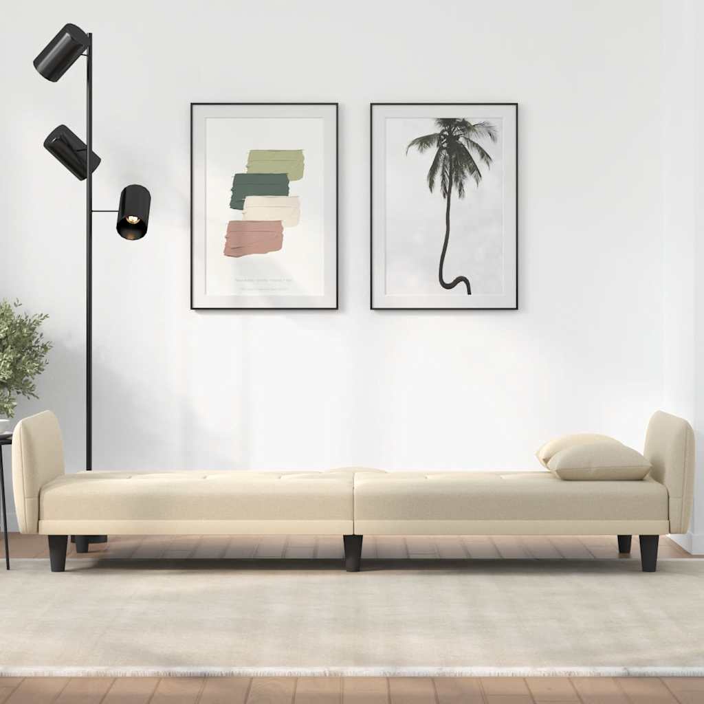 Ivory Comfort Oasis: Cream Fabric Sofa Bed with Built-in Cup Holders