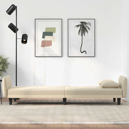 Ivory Comfort Oasis: Cream Fabric Sofa Bed with Built-in Cup Holders