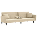 Ivory Comfort Oasis: Cream Fabric Sofa Bed with Built-in Cup Holders