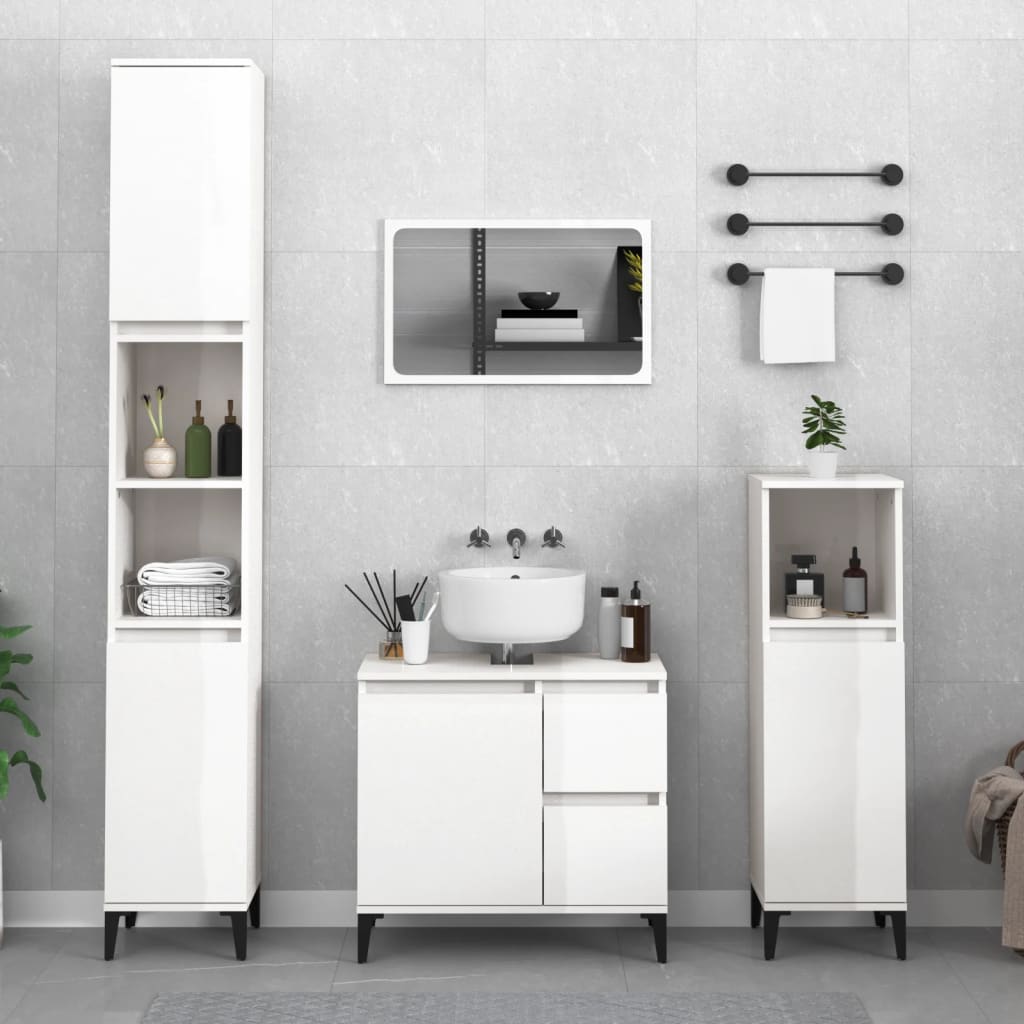 Ebony Elegance: Engineered Wood Bathroom Cabinet