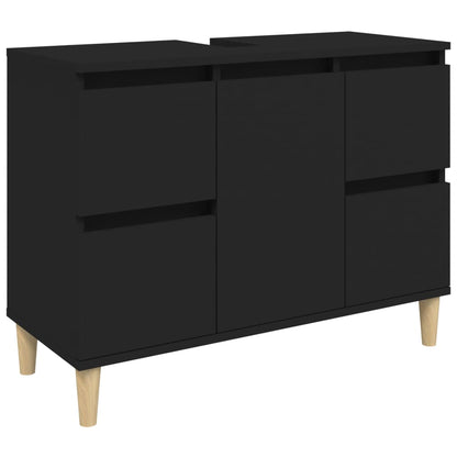 Black Sink Organizer: Engineered Timber Cupboard
