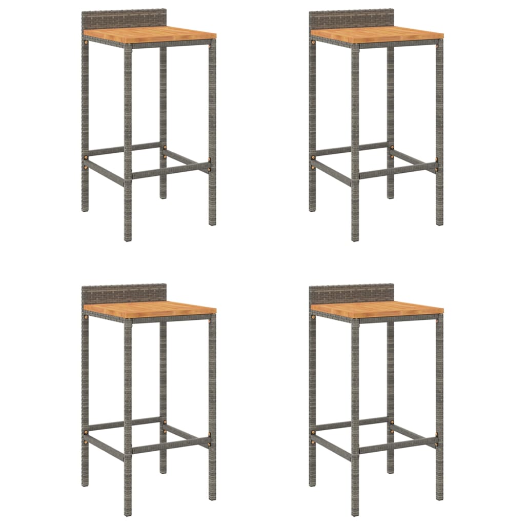 Elegant Duo: Poly Rattan & Acacia Wood Bar Stools (Set of 4)Black/Grey