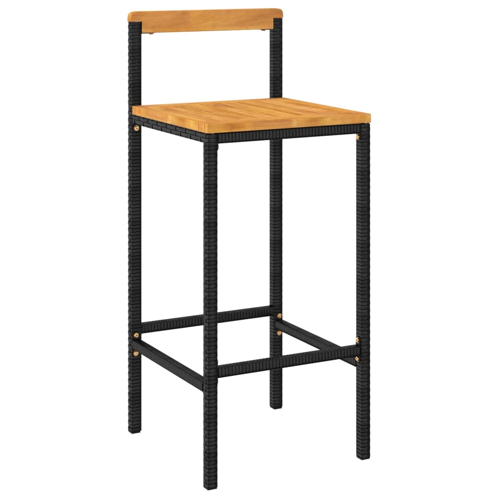Elegant Duo: Poly Rattan and Solid Wood Acacia Bar Stools (Set of 2)Black\Grey