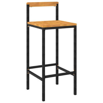 Elegant Duo: Poly Rattan and Solid Wood Acacia Bar Stools (Set of 2)Black\Grey