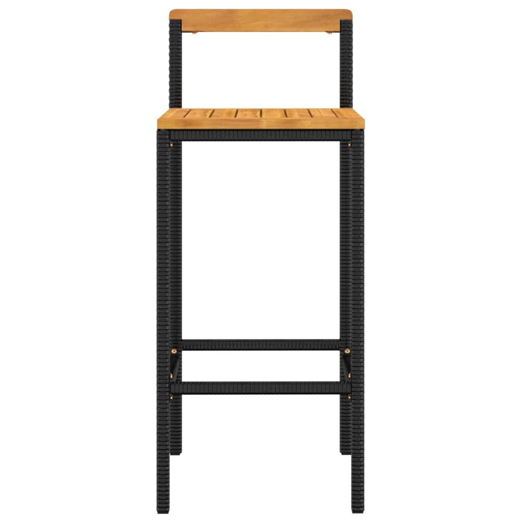 Elegant Duo: Poly Rattan and Solid Wood Acacia Bar Stools (Set of 2)Black\Grey