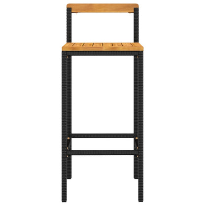 Elegant Duo: Poly Rattan and Solid Wood Acacia Bar Stools (Set of 2)Black\Grey