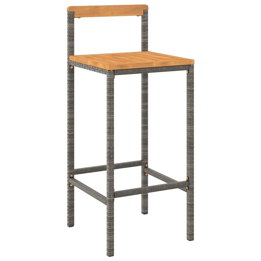Elegant Duo: Poly Rattan and Solid Wood Acacia Bar Stools (Set of 2)Black\Grey