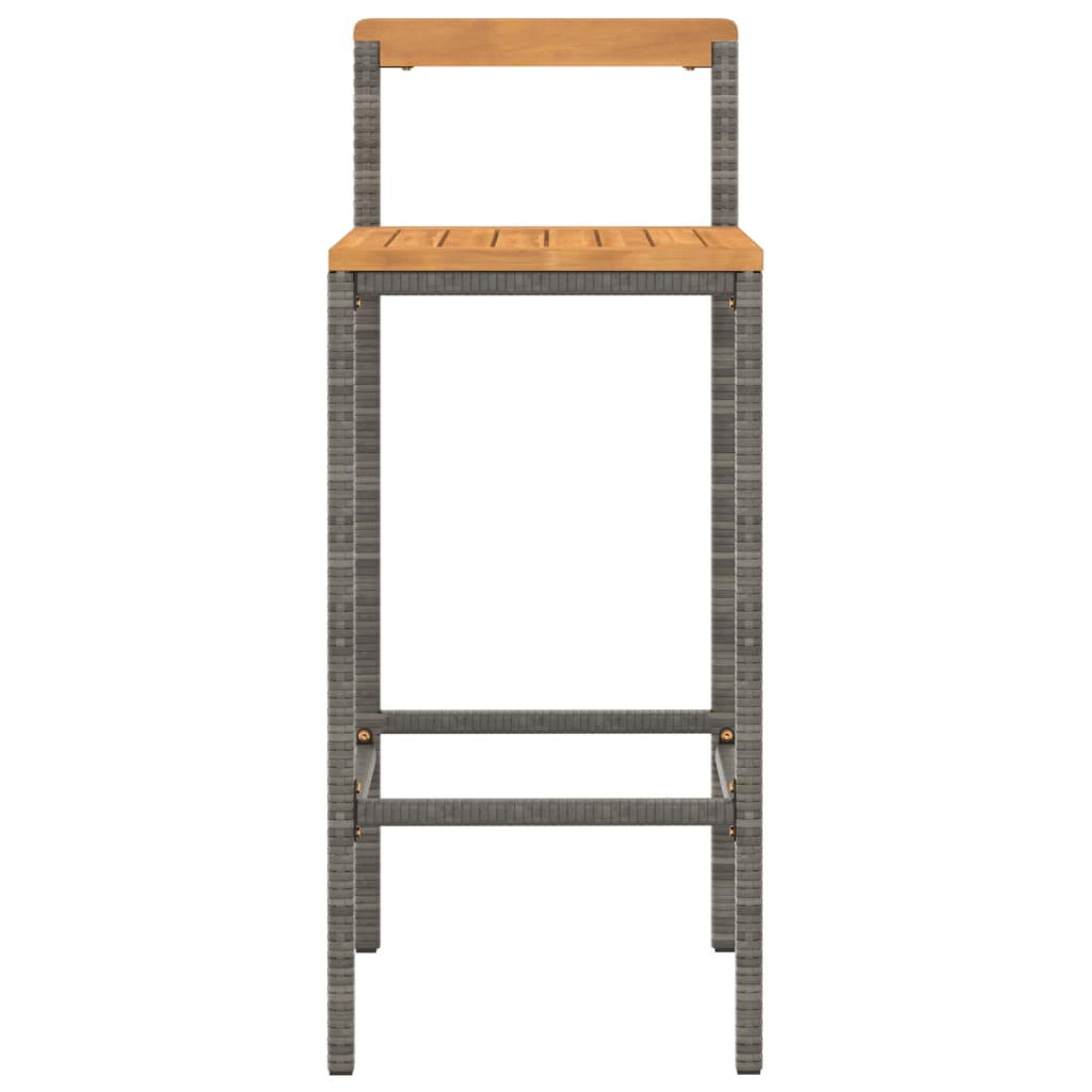 Elegant Duo: Poly Rattan and Solid Wood Acacia Bar Stools (Set of 2)Black\Grey