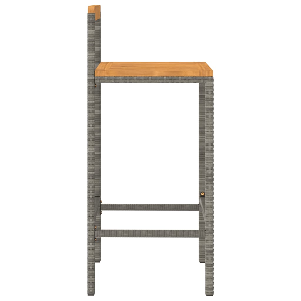Elegant Duo: Poly Rattan and Solid Wood Acacia Bar Stools (Set of 2)Black\Grey