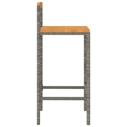Elegant Duo: Poly Rattan and Solid Wood Acacia Bar Stools (Set of 2)Black\Grey