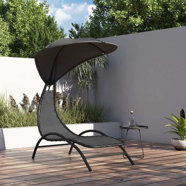  Shaded Bliss: Dark Grey Fabric & Steel Sun Lounger with Canopy