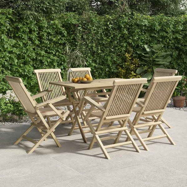  Grey Teak Grandeur: 7-Piece Solid Wood Garden Dining Set