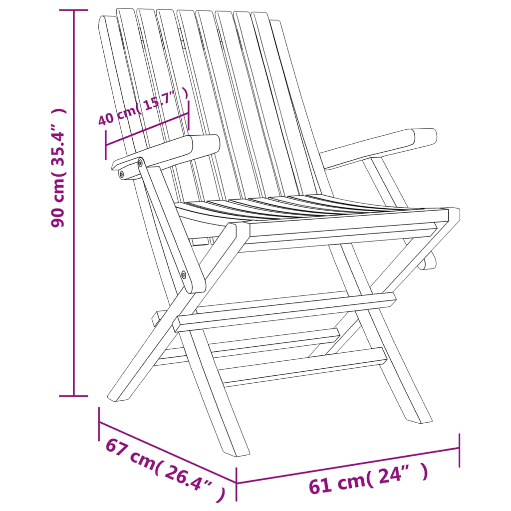 6-Piece Teak Wood Folding Garden Chairs - 61×67×90cm