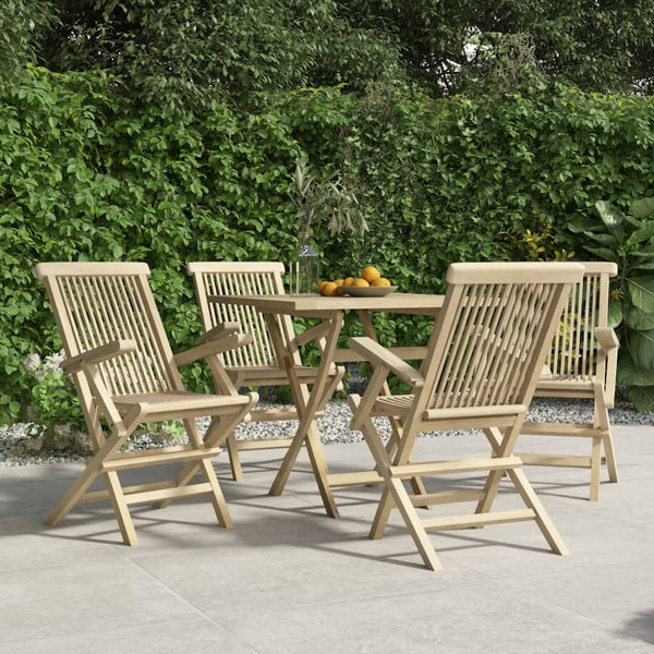  4-Piece Grey Teak Wood Folding Garden Chairs