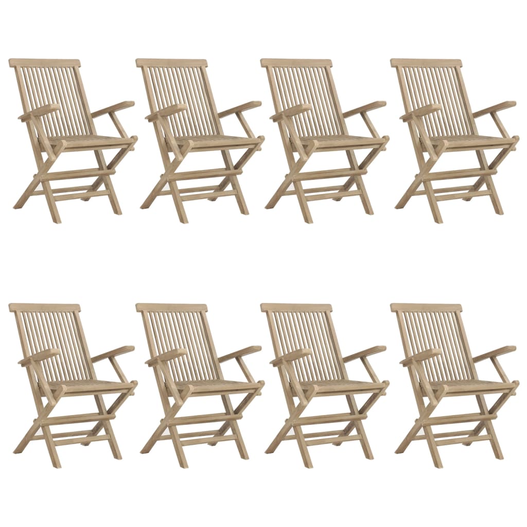 8-Piece Grey Teak Wood Folding Garden Chairs