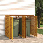 Dual-Compartment Wooden Trash Bin Shelter Acacia Double Garbage Shed
