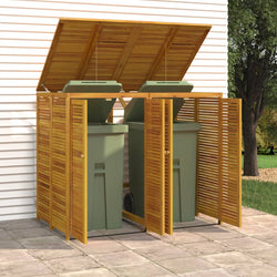 Dual-Compartment Wooden Trash Bin Shelter Acacia Double Garbage Shed