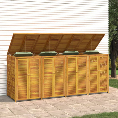 Quadrilateral Timber Waste Bin Shelter: Acacia Quadruple Garbage Shed