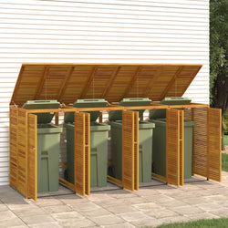 Quadrilateral Timber Waste Bin Shelter: Acacia Quadruple Garbage Shed