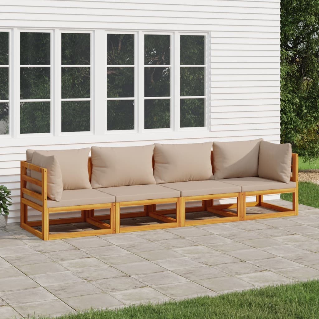4-Piece Solid Wood Lounge Set with Taupe Cushions